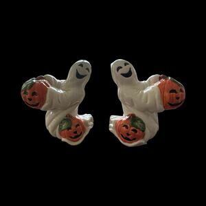 Halloween Fall‎ Pumpkin Ghost Candlestick Holders Pair of 1996 Fitz & Floyd
